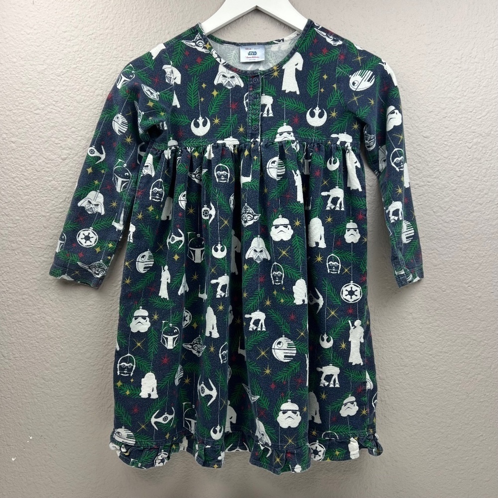 Hanna Andersson Star Wars Christmas Flannel Night Gown Sz 120 6-7